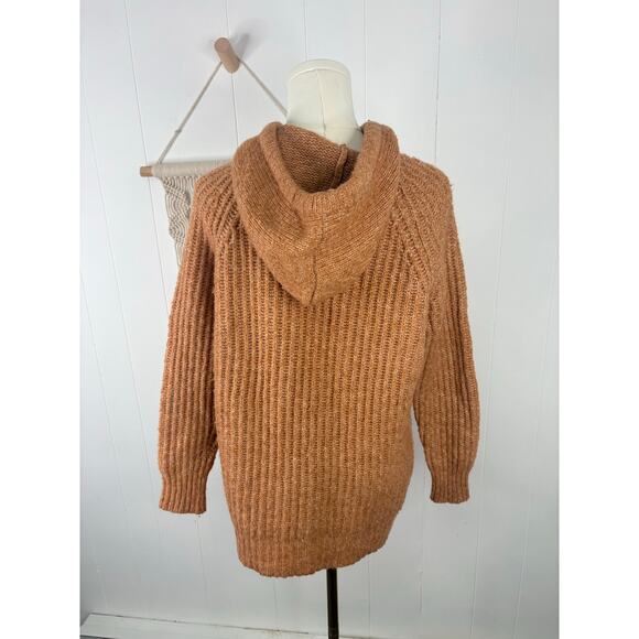 Aerie Open Road Oversized Rib Knit Hooded Sweater XS Orange Casual Fall Pullover - Picture 5 of 8